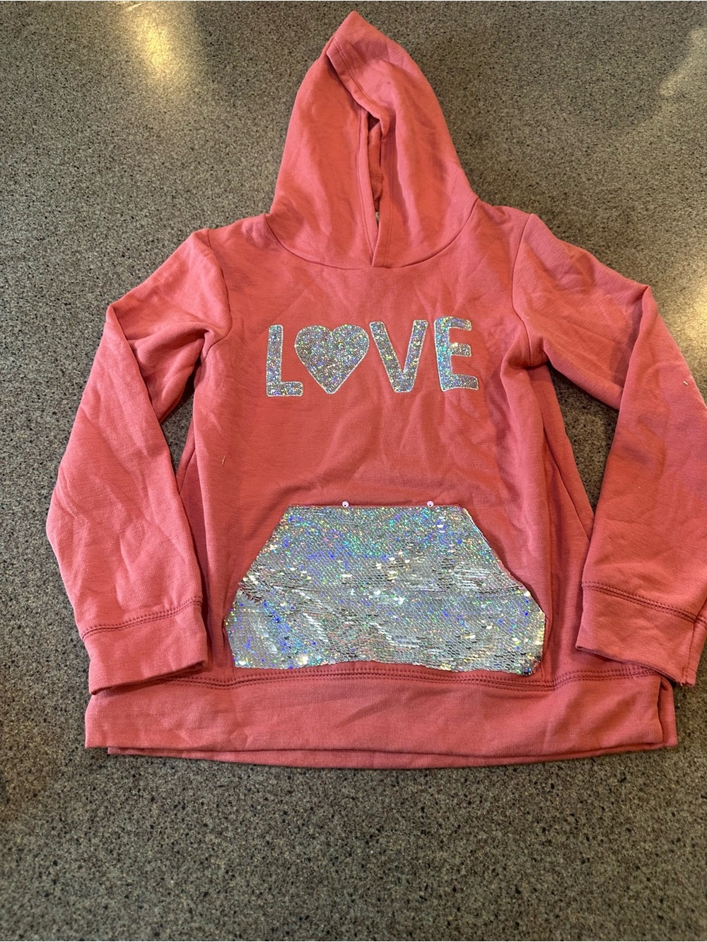 Girls' Pink Hoodie with Sequin 'LOVE' Accent